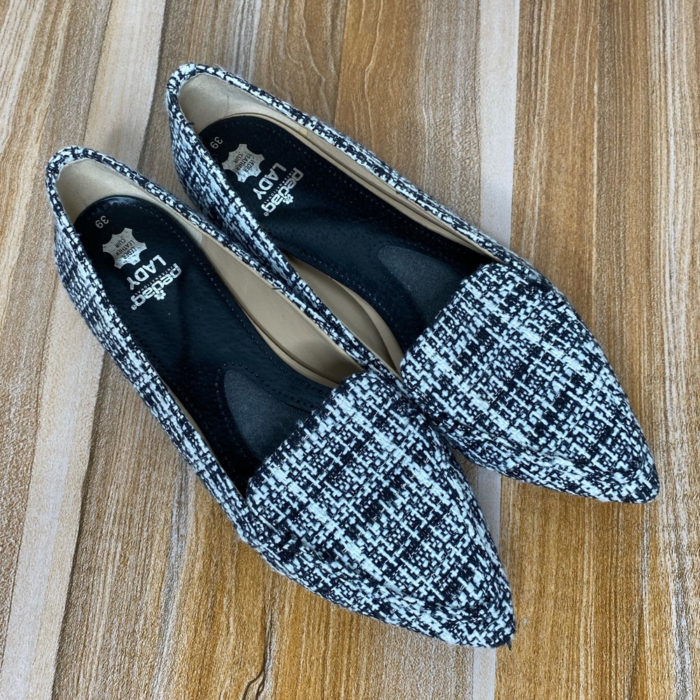 Karl Lagerfeld Paris Black White Tweed Destine 2 Loafer Flat Shoe Size 8M/38